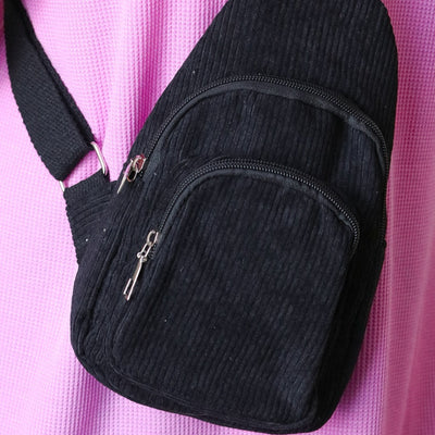 Black Corduroy Sling Crossbody Bag