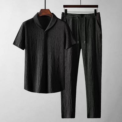 Men Business Short Sleeve Shirts Long Pants Set Male Clothing