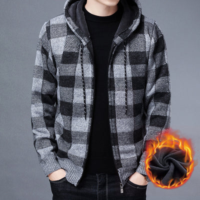 Plaid Hooded Cardigan Men Clothing Winter Knitted Cardigan Sweater Men Coats Fashion M-3xl 2022 Spring Clothing Casual Printed
