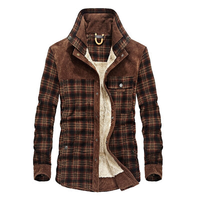 Men's Plaid Warm Jacket Fleece Thick Army  Coat 2020 Autumn Winter Jacket Men Slim Fit Clothing Mens Brand Clothing