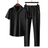Men Business Short Sleeve Shirts Long Pants Set Male Clothing