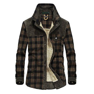 Men's Plaid Warm Jacket Fleece Thick Army  Coat 2020 Autumn Winter Jacket Men Slim Fit Clothing Mens Brand Clothing
