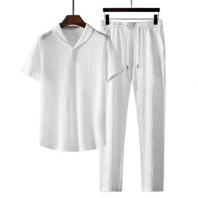 Men Business Short Sleeve Shirts Long Pants Set Male Clothing