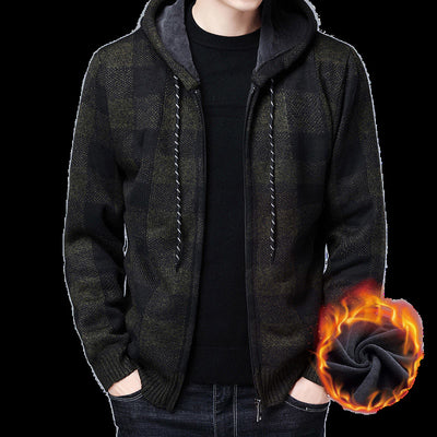 Plaid Hooded Cardigan Men Clothing Winter Knitted Cardigan Sweater Men Coats Fashion M-3xl 2022 Spring Clothing Casual Printed