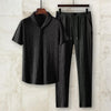 Men Business Short Sleeve Shirts Long Pants Set Male Clothing