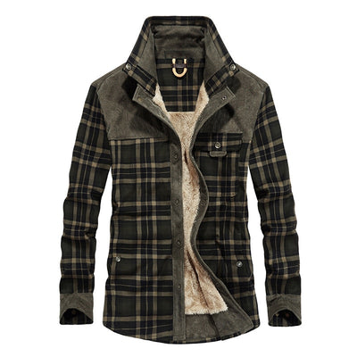 Men's Plaid Warm Jacket Fleece Thick Army  Coat 2020 Autumn Winter Jacket Men Slim Fit Clothing Mens Brand Clothing