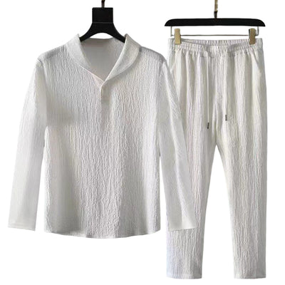 Men Business Short Sleeve Shirts Long Pants Set Male Clothing