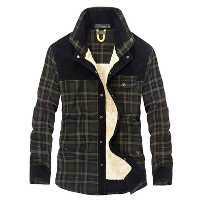 Men's Plaid Warm Jacket Fleece Thick Army  Coat 2020 Autumn Winter Jacket Men Slim Fit Clothing Mens Brand Clothing