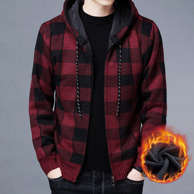 Plaid Hooded Cardigan Men Clothing Winter Knitted Cardigan Sweater Men Coats Fashion M-3xl 2022 Spring Clothing Casual Printed