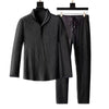 Men Business Short Sleeve Shirts Long Pants Set Male Clothing