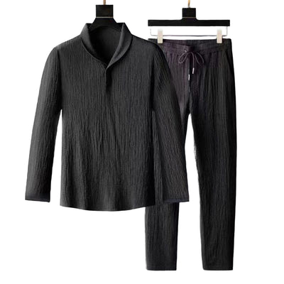 Men Business Short Sleeve Shirts Long Pants Set Male Clothing